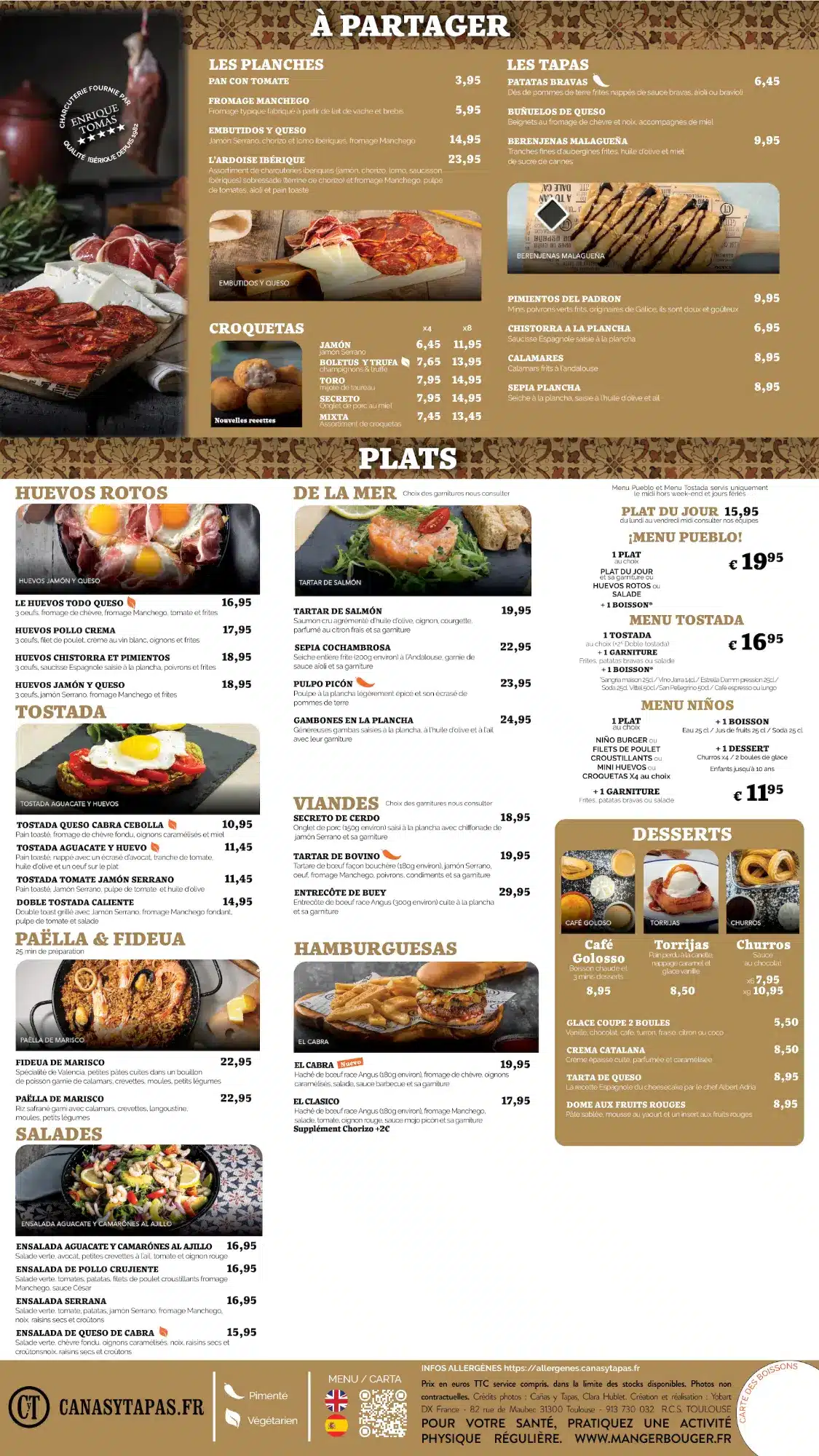 Carte menu octobre 2023 restaurant cañas y tapas Nice CAP3000